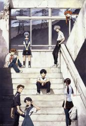 3boys 3girls 4boys 4girls aida_kensuke animated animated_gif ayanami_rei bad_end cable fading horaki_hikari ikari_shinji looking_at_viewer makinami_mari_illustrious multiple_boys multiple_girls nagisa_kaworu neon_genesis_evangelion rebuild_of_evangelion reflection ruins school_uniform souryuu_asuka_langley suzuhara_touji tokyo-3_middle_school_uniform