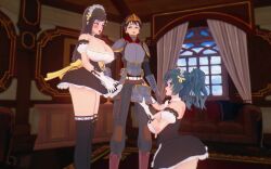 3d animated apron armor ass bouncing_breasts breasts bustyboobs cheating_(relationship) cheating_mother cleavage crown cum cum_in_pussy dark_skin english_text fantasy fellatio high_heels japs8005 koikatsu_(medium) large_breasts maid mature_female nipples oral original platform_heels princess queen sex sound speech_bubble tagme thick_thighs thighs vaginal video