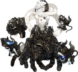 10s 1girl absurdly_long_hair abyssal_ship akira_(kadokawa) angry bare_shoulders bikini bikini_top_only broken clenched_teeth colored_skin flat_chest glaring glasses headset kantai_collection long_hair single_mechanical_hand official_art power_fist pt_imp_group scar shirt_slip supply_depot_princess swimsuit teeth torn_clothes transparent_background very_long_hair white_skin