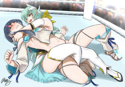 Rule 34 | 2girls, armpits, catfight, commission, fate/grand order, fate (series), hanabusa (xztr3448), kiyohime (fate), kiyohime (swimsuit lancer) (fate), multiple girls, pixiv commission, sweat, tagme, utsumi erice, utsumi erice (lancer), wrestling, wrestling ring