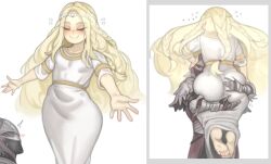 2boys ass blonde_hair closed_eyes curvy dress elden_ring elden_ring:_shadow_of_the_erdtree feet feminine fromsoftware grabbing_another&#039;s_ass groping huge_ass lifting_person long_hair miquella_(elden_ring) multiple_boys presenting smile tarnished_(elden_ring) trap yaoi