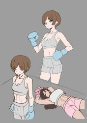 2girls boxing boxing_gloves catfight defeat hantakashihan highres multiple_girls navel original tagme