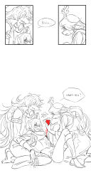 1other 2girls absurdres antlers armlet commentary deer_antlers deer_girl delta_rune_(symbol) deltarune english_commentary english_text furry furry_female heart highres holding holding_heart hooded_robe horns jewelry kris_(dark_world)_(deltarune) kris_(deltarune) lap_pillow long_hair multiple_girls noelle_holiday noelle_holiday_(dark_world) reptile_girl robe short_hair sitting soul_(deltarune) spiked_armlet susie_(dark_world)_(deltarune) susie_(deltarune) trembling very_long_hair yichuan