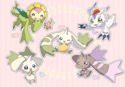 claws digimon dog flower gomamon highres horn lalamon lopmon one_eye_closed plant rabbit sunflower sunflowmon terriermon wink