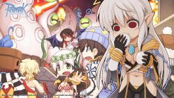 2boys 6+girls ? @_@ animal animal_on_head arch_bishop_(ragnarok_online) argyle_clothes argyle_dress steamed_bun beanie bird bird_on_head black_gloves black_pants black_scarf black_sclera blonde_hair blue_bird blue_coat blue_eyes blue_hat breasts brown_hair camouflage_scarf chain cleavage coat colored_sclera copyright_notice cowboy_shot crop_top cropped_jacket cross dress eating explosion filir_(ragnarok_online) fire food fur_collar gauntlets gloves green_eyes green_scarf grey_coat hair_between_eyes hat highres holding holding_syringe jacket kraken_(ragnarok_online) logo long_hair looking_at_viewer looking_down manananggal_(ragnarok_online) medium_breasts minstrel_(ragnarok_online) multiple_boys multiple_girls official_art official_wallpaper on_head open_clothes open_coat open_mouth pants pointy_ears ragnarok_online ranger_(ragnarok_online) red_eyes red_scarf scarf shirt short_hair small_breasts sorcerer_(ragnarok_online) star_(symbol) striped_clothes striped_scarf sura_(ragnarok_online) suspenders syringe tentacles v-shaped_eyebrows very_long_hair warlock_(ragnarok_online) white_dress white_hair white_jacket white_scarf white_shirt yuichirou