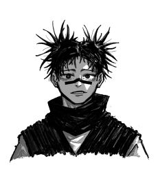 1boy black_eyes black_hair choso_(jujutsu_kaisen) dibaegi_(pixiv88997647) facial_mark jujutsu_kaisen male_focus parted_lips simple_background solo upper_body white_background