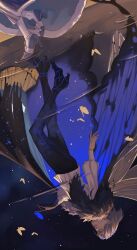 1boy absurdres arthropod_boy arthropod_limbs blue_eyes bug butterfly cape crown diamond_hairband different_reflection dragonfly_wings dual_persona fate/grand_order fate_(series) fixmeplz fur-trimmed_cape fur_trim grey_hair highres insect insect_wings long_sleeves looking_at_viewer male_focus medium_hair night night_sky oberon_(fate) oberon_(first_ascension)_(fate) oberon_(third_ascension)_(fate) reflection reflection_focus reflective_water ripples shirt sky solo_focus star_(sky) white_shirt wings