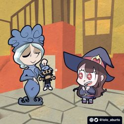 Rule 34 | 2girls, age difference, crossover, do&ntilde;a clotilde, doll, don ramon, el chavo del 8, facial hair, hat, highres, kagari atsuko, little witch academia, lolo aburto, mexico, multiple girls, mustache, red eyes, tagme, trigger (company), witch, witch hat