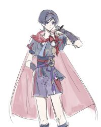 Rule 34 | 1boy, adapted costume, alternate costume, armor, bird, bird on hand, black kimono, black sleeves, blunt ends, bow, bright pupils, cape, closed mouth, eyelashes, feathers, genshin impact, grey hair, hairband, hand on own hip, hand up, highres, japanese armor, japanese clothes, kimono, kote, kurokote, looking at animal, male focus, obi, obijime, pom pom (clothes), puffy sleeves, purple eyes, purple shorts, red bow, red cape, red hairband, sash, scaramouche (genshin impact), sgm618, shorts, sketch, snow white and the seven dwarfs (disney), solo, tassel, tsurime, white pupils, yellow feathers