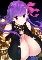 Rule 34 | 10s, 1girl, 3:, :t, bad id, bad pixiv id, belt collar, blush, bow, breasts, center opening, cleavage, collar, fate/extra, fate/extra ccc, fate/grand order, fate (series), female focus, hair bow, hair ribbon, highres, huge breasts, long hair, o-ring, o-ring top, passionlip (fate), pink bow, pink ribbon, purple hair, red eyes, ribbon, solo, tanaka kii, upper body, very long hair