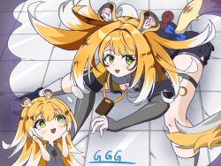1girl animal_ear_fluff animal_ears blonde_hair gloves highres jacket ju_fufu long_hair multicolored_hair open_mouth striped_fur striped_hair tail tiger_ears tiger_girl user_papp7424 zenless_zone_zero