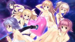 10s 6+girls arimura_hinae armpits black_bra black_hair black_panties blonde_hair blue_eyes blue_hair bow bra breasts brown_eyes candy chaos;child chaos;child_love_chu_chu!! cleavage collarbone food glasses grin hair_bow hair_ribbon hand_in_own_hair kazuki_hana kunosato_mio kurusu_nono leaning_forward light_brown_hair lollipop long_hair looking_at_viewer medium_breasts multiple_girls navel nude official_art one_side_up onoe_serika panties parted_lips pink_bra pink_hair purple_eyes ribbon short_hair short_hair_with_long_locks side_ponytail sidelocks sitting small_breasts smile twintails underwear underwear_only very_long_hair white_bra white_panties white_ribbon yamazoe_uki