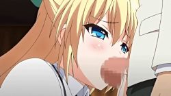 1boy 1girl animated animated_gif blonde_hair blue_eyes censored cum cum_in_mouth fellatio forced_drinking hair_ornament hetero long_hair mosaic_censoring oral penis saimin_gakuen upper_body