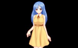 Rule 34 | 2girls, animated, animated gif, ayako ryuugasaki, blue hair, breasts, brown eyes, brown hair, censored, collar, complets, dress, closed eyes, katsumi kongouji, large breasts, long hair, mosaic censoring, multiple girls, navel, nipples, nude, ponytail, pussy, shin yagai gakushuu ~nudist camp hen~, shy, smile, standing, tan, teacher, undressing, yellow dress