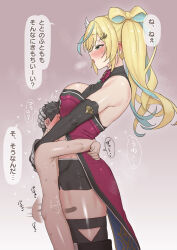 ... 1boy 1girl absurdres age_difference akkgsyk black_hair blonde_hair blush breasts clothed_female_nude_male clothed_sex dark-skinned_male dark_skin green_eyes highres interracial japanese_text large_breasts long_hair nijisanji nude open_mouth rubbing short_hair shota size_difference small_penis speech_bubble tachitsute_toto translation_request virtual_youtuber x-ray