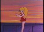 1960s_(style) 1girl animated bird blonde_hair dress female_focus heckett long_hair miniskirt oldschool ponytail red_dress retro_artstyle ribbon_no_kishi skirt solo swan tagme transformation video