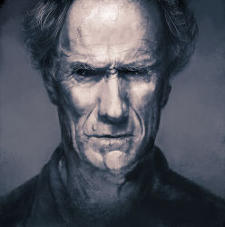 Rule 34 | 1boy, balding, beard, clint eastwood, derivative work, facial hair, gradient background, greyscale, male focus, monochrome, portrait, real life, short hair, solo, yudough
