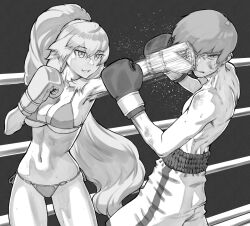 1boy 1girl boxing boxing_gloves commission fighting megurine_luka mixed-sex_combat pixiv_commission reverse_ryona rggr sadism tagme