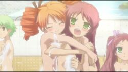 Rule 34 | 6+girls, animated, anime screenshot, audible speech, baka to test to shoukanjuu, blue eyes, blush, breast envy, breasts, cleavage, convenient censoring, english audio, green eyes, hair down, highres, himeji mizuki, interior, kirishima shouko, kudou aiko, long hair, multiple girls, nude, open mouth, orange hair, pink hair, purple hair, red hair, shimada hazuki, shimada minami, shimizu miharu, short hair, smile, soap bubbles, soap censor, sound, very long hair, video, yellow eyes