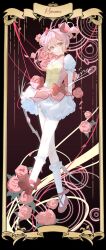 1girl absurdres arms_behind_back blush closed_mouth dress hair_between_eyes highres kaname_madoka kneehighs looking_at_viewer mahou_shoujo_madoka_magica mahou_shoujo_madoka_magica_(anime) nieo_(kxas4325) petticoat pink_dress pink_eyes pink_hair pink_shoes shoes short_hair short_sleeves short_twintails socks solo twintails white_socks