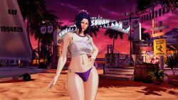 1girl bikini braid breasts curvy female_focus flower hair_flower hair_ornament huge_breasts large_breasts long_hair lotus luong outdoors pale_skin panties shirt standing swimsuit the_king_of_fighters thick_thighs thighs tree underwear wide_hips