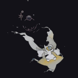 absurdres black_background blue_eyes colored_sclera colored_skin facial_mark falling gen_3_pokemon highres jirachi keroreud legendary_pokemon muted_color mythical_pokemon nintendo no_humans pokemon pokemon_(creature) pokemon_focus simple_background sketch third_eye white_skin yellow_sclera