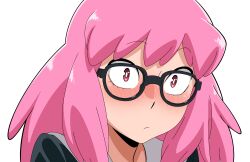 1girl black_shirt boku_no_hero_academia close-up glasses haneyama_kazuho highres pink_hair quelcom school_uniform shirt solo surprised white_background