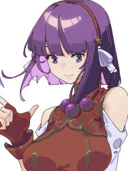 Rule 34 | 1girl, asamiya athena, breasts, fingerless gloves, gloves, highres, looking at viewer, off shoulder, ooiwa (irc14786149), purple eyes, purple hair, short hair, simple background, smile, solo, the king of fighters, the king of fighters xv, upper body, white background