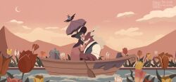 1boy 1girl absurdres boat couple eclipsa_butterfly flower globgor highres husband_and_wife kiss pink_flower pink_tulip red_flower red_tulip sky star_vs_the_forces_of_evil tulip ushi_(ushi418) watercraft yellow_flower yellow_tulip