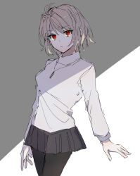 1girl aemono_(lemolemo_lmn) antenna_hair arcueid_brunestud blonde_hair highres long_sleeves pantyhose red_eyes short_hair skirt solo sweater tsukihime tsukihime_(remake) turtleneck turtleneck_sweater white_sweater