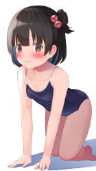 1girl absurdres all_fours black_hair blush breasts competition_school_swimsuit highres idolmaster idolmaster_million_live! kuro_kinkan loli looking_at_viewer nakatani_iku school_swimsuit shadow small_breasts solo swimsuit