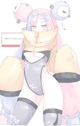 1girl absurdres blue_hair blush bow-shaped_hair breasts character_hair_ornament cleavage_cutout clothing_cutout fake_hair_bun grey_leotard hair_ornament hexagon_print highres iono_(pokemon) jacket leotard long_hair long_sleeves looking_at_viewer mocamocaink multicolored_hair nintendo pink_hair pokemon pokemon_sv sleeves_past_fingers sleeves_past_wrists solo split-color_hair thighhighs two-tone_hair underboob very_long_sleeves yellow_jacket