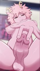 1futa absurdres ashido_mina black_sclera blurry blurry_background boku_no_hero_academia breasts colored_sclera colored_skin commentary completely_nude english_commentary erection foreshortening from_below full-package_futanari futanari greatm8 greatm8 half-closed_eyes highres horns indoors large_breasts naughty_face nude outstretched_arm outstretched_hand parted_lips photoshop_(medium) pink_hair pink_skin puffy_nipples short_hair smirk solo source_filmmaker_(medium) spread_legs spread_urethra testicles thighs uncensored urethra yellow_eyes