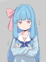 1girl blue_hair crossed_arms highres kotonoha_aoi looking_at_viewer semicolonize solo unamused voiceroid