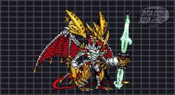 digimon digimon_(creature) energy_sword examon examon_x-antibody sharp_teeth solo sword teeth weapon wings