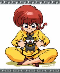 1girl animated animated_gif annoyed chinese_clothes p-chan pig ranma-chan ranma_1/2 smile wanta_(futoshi)
