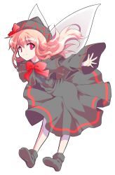 Rule 34 | 1girl, alphes (style), bent over, black capelet, black dress, black hat, black socks, blonde hair, bobby socks, bow, bowtie, capelet, closed mouth, commentary request, dairi, dress, fairy, fairy wings, full body, grey wings, hair between eyes, hat, hat bow, large variant set, legs apart, lily black, lily white, long hair, long sleeves, no shoes, outstretched arms, parody, red bow, red bowtie, red eyes, smile, socks, solo, style parody, tachi-e, touhou, transparent background, variant set, wide sleeves, wings