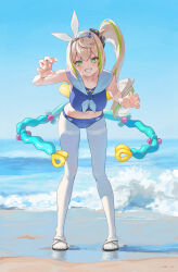 1girl absurdres beach fiodo girls&#039;_frontline girls&#039;_frontline_2:_exilium highres long_hair multicolored_hair ocean sand sharkry_(girls&#039;_frontline_2) shoes socks solo standing water white_shoes white_socks
