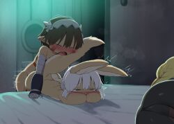 1boy 2girls animal_ears body_fur dagasi furry furry_female furry_with_non-furry hetero highres indoors interspecies loli made_in_abyss multiple_girls nanachi_(made_in_abyss) reg_(made_in_abyss) riko_(made_in_abyss) sex sex_from_behind shota uncensored white_hair