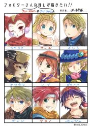 chrono_cross chrono_trigger closed_mouth crono_(chrono_trigger) followers_favorite_challenge glenn harle_(chrono_cross) highres leena_(chrono_cross) long_hair looking_at_viewer lynx_(chrono_cross) marle_(chrono_trigger) medium_hair multiple_drawing_challenge multiple_girls oosuzu_aoi open_mouth ponytail serge_(chrono_cross) short_hair simple_background smile white_background