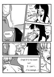 Rule 34 | 1boy, 1girl, black eyes, black hair, blush, breasts, couple, dragon ball, dragon ball super, fellatio, happy, highres, long hair, mai (future) (dragon ball), munchkin kittyhams, oral, penis, pubic hair, sex, smile, trunks (dragon ball), trunks (future) (dragon ball), uncensored