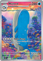 air_bubble animal_focus artist_name bubble card_(medium) character_name cloud company_name copyright_name copyright_notice coral english_text full_body gen_3_pokemon katsunori_s nintendo no_humans official_art pokemon pokemon_(creature) pokemon_card pokemon_focus pokemon_tcg sailing_ship sideways sky smile solo sun teeth third-party_source trading_card underwater wailmer wailord
