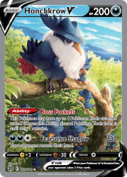 animal_focus artist_name bird blue_sky card_(medium) character_name closed_eyes closed_mouth cloud company_name copyright_name copyright_notice day english_text evolutionary_line gen_2_pokemon gen_4_pokemon honchkrow in_tree murkrow nintendo no_humans official_art outdoors pokemon pokemon_(creature) pokemon_card pokemon_focus pokemon_tcg sky third-party_source trading_card tree zig_(pokemon)