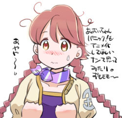 1girl absurdres android apocalypse_hotel braid brown_eyes highres maruyo pink_hair robot_girl shirt short_hair simple_background solo twin_braids twintails white_background yachiyo_(apocalypse_hotel) yellow_shirt