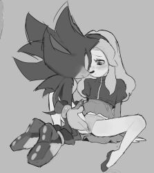 1boy 1girl clothes_lift dress fingering fingering_through_clothes furry furry_with_non-furry gloves hairband hetero highres interspecies kneeling legs_apart loli long_hair maria_robotnik monochrome panties pastelilith shadow_the_hedgehog shoes skirt skirt_lift sonic_(series) spiked_hair stained_panties through_clothes underwear