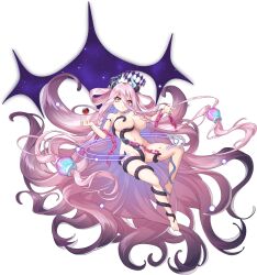 1girl artist_request braid breasts broken broken_chain chain completely_nude full_body game_cg groin hair_between_eyes hair_over_breasts highres horns legend_clover long_hair navel nude nyarlathotep_(legend_clover) official_art open_mouth orange_hair pink_hair solo tentacles third-party_source transparent_background very_long_hair