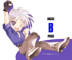 1boy akagi akagi:_yami_ni_oritatta_tensai akagi_shigeru black_eyes chibi fukumoto_mahjong gloves male_focus one_eye_closed solo sumi_keiichi white_hair