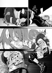 1girl army bdsm bike_shorts blood bondage bound gun_fellatio_(shingeki_no_kyojin) guro monochrome nipples original red_hod