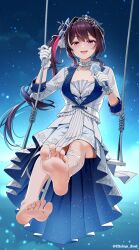 Rule 34 | :d, azki (dress) (hololive), azki (hololive), barefoot, black hair, blue bow, blue dress, blue hair, bow, casino (casinoep), choker, colored inner hair, double-parted bangs, dress, feet, foot focus, frilled choker, frilled gloves, frilled jacket, frills, gloves, gradient hair, hair bow, hair intakes, hair ornament, hairclip, high-low dress, highres, hololive, jacket, long hair, looking at viewer, mole, mole under eye, multicolored hair, official alternate costume, official alternate hairstyle, open mouth, pink hair, pleated dress, purple eyes, side ponytail, sleeve cuffs, smile, soles, streaked hair, three-quarter sleeves, tiara, tilted headwear, toes, two-sided dress, two-sided fabric, very long hair, white bow, white choker, white dress, white gloves, white hair, white jacket
