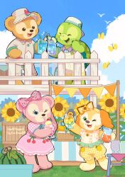 Rule 34 | 2boys, 2girls, bear boy, bird, bug, butterfly, cloud, cookieann, dog girl, duffy and friends, duffy the disney bear, flower, happy, highres, insect, multiple boys, multiple girls, olu mel, personification, shelliemay, sky, smile, stuffed animal, stuffed toy, sunflower, takatmaorange, turtle, turtle boy